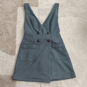 Forever 21 Slate Blue Double-Breasted Pinafore Mini Dress